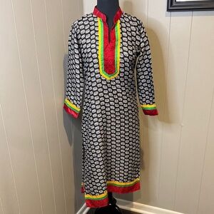 Crafthouse Women’s Colorful Black & White Tunic/Kurta with Red & Yellow Accents